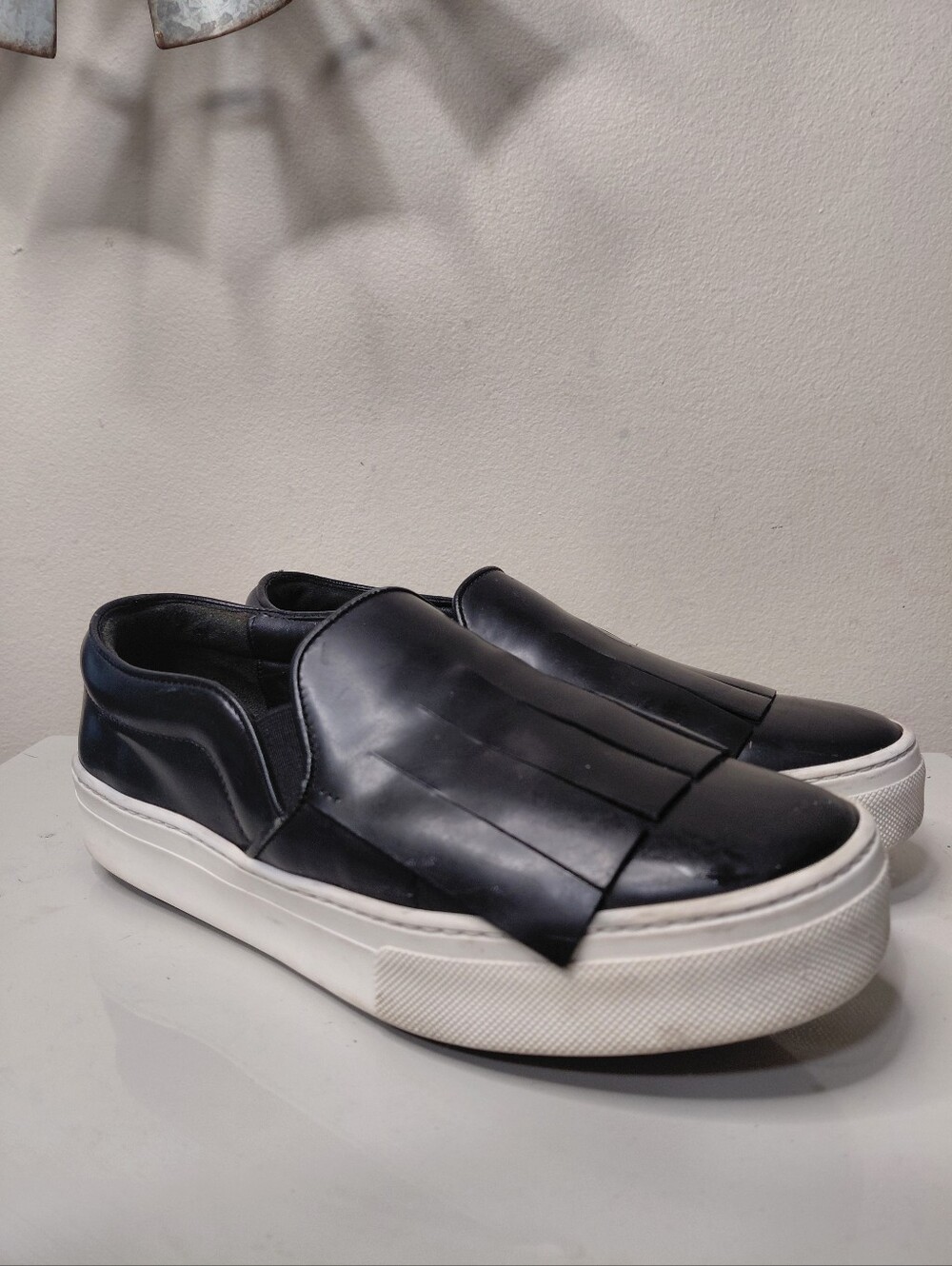 Celine Black Leather Slip-On Sneakers with Kiltie Fringe Detail Size 6 - Picture 10 of 10